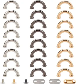 WADORN 24 Sets Metal D-Ring Connector Buckles for Bag, 3 Colors Arch Bridge D Ring Buckle Chain Strap Connector with Screws Handbag Suspension Clasp Metal Ring for Leather Crafts Making, 0.98x0.5 Inch