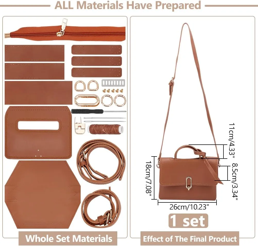 WADORN DIY Crossbody Bag Making Kits, PU Leather Shoulder Bag Sewing Set for Women Handicraft Gift Handmade Handbag Purse Sewing Making Accessories for Christmas Valentine's Day Holiday, Camel