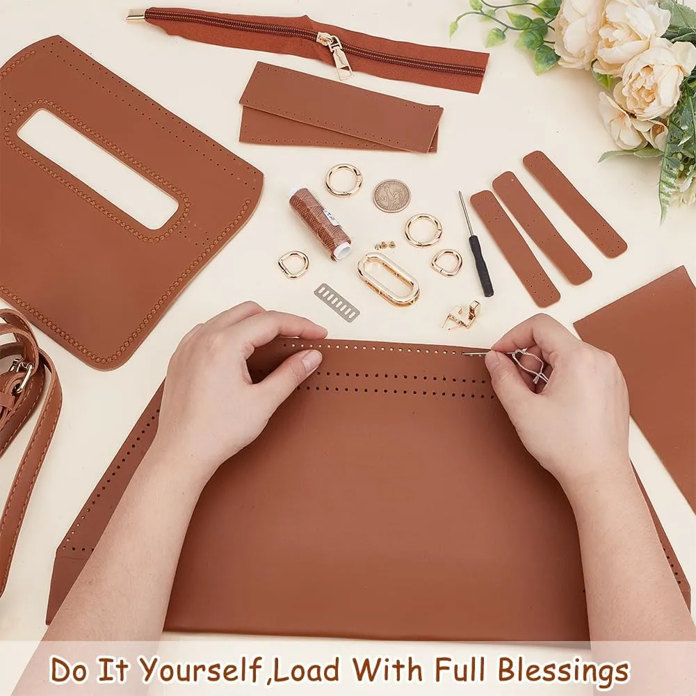 WADORN DIY Crossbody Bag Making Kits, PU Leather Shoulder Bag Sewing Set for Women Handicraft Gift Handmade Handbag Purse Sewing Making Accessories for Christmas Valentine's Day Holiday, Camel