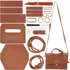 WADORN DIY Crossbody Bag Making Kits, PU Leather Shoulder Bag Sewing Set for Women Handicraft Gift Handmade Handbag Purse Sewing Making Accessories for Christmas Valentine's Day Holiday, Camel