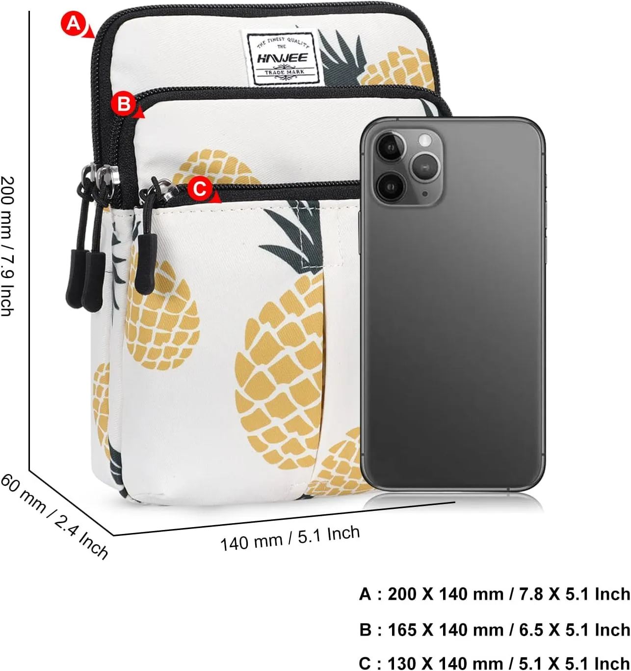 Waist Belt Bag for Women and Men Cross Body Cell Phone Purse Adjustable Shoulder Strap Travel Hip Pouch Multifunctional Fashion Fanny Packs Water Repellent, Pineapple