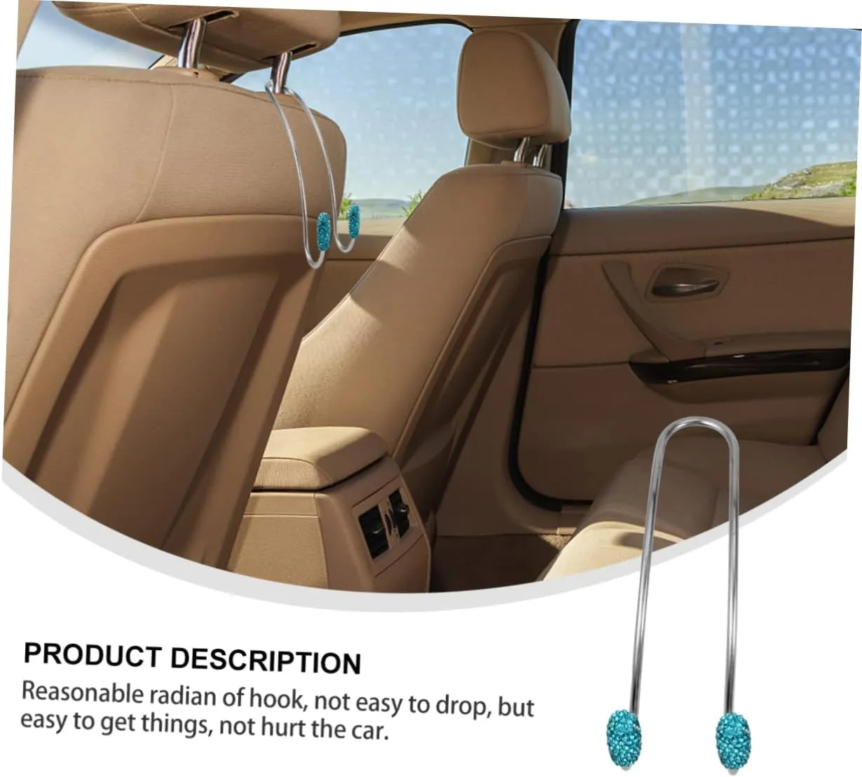 Wakauto 2 Pairs Modification Accessories Auto Headrest Hooks Diamond Purse Back Organizer Car Hook Automatic Purse Stainless Steel Handbag Armchair