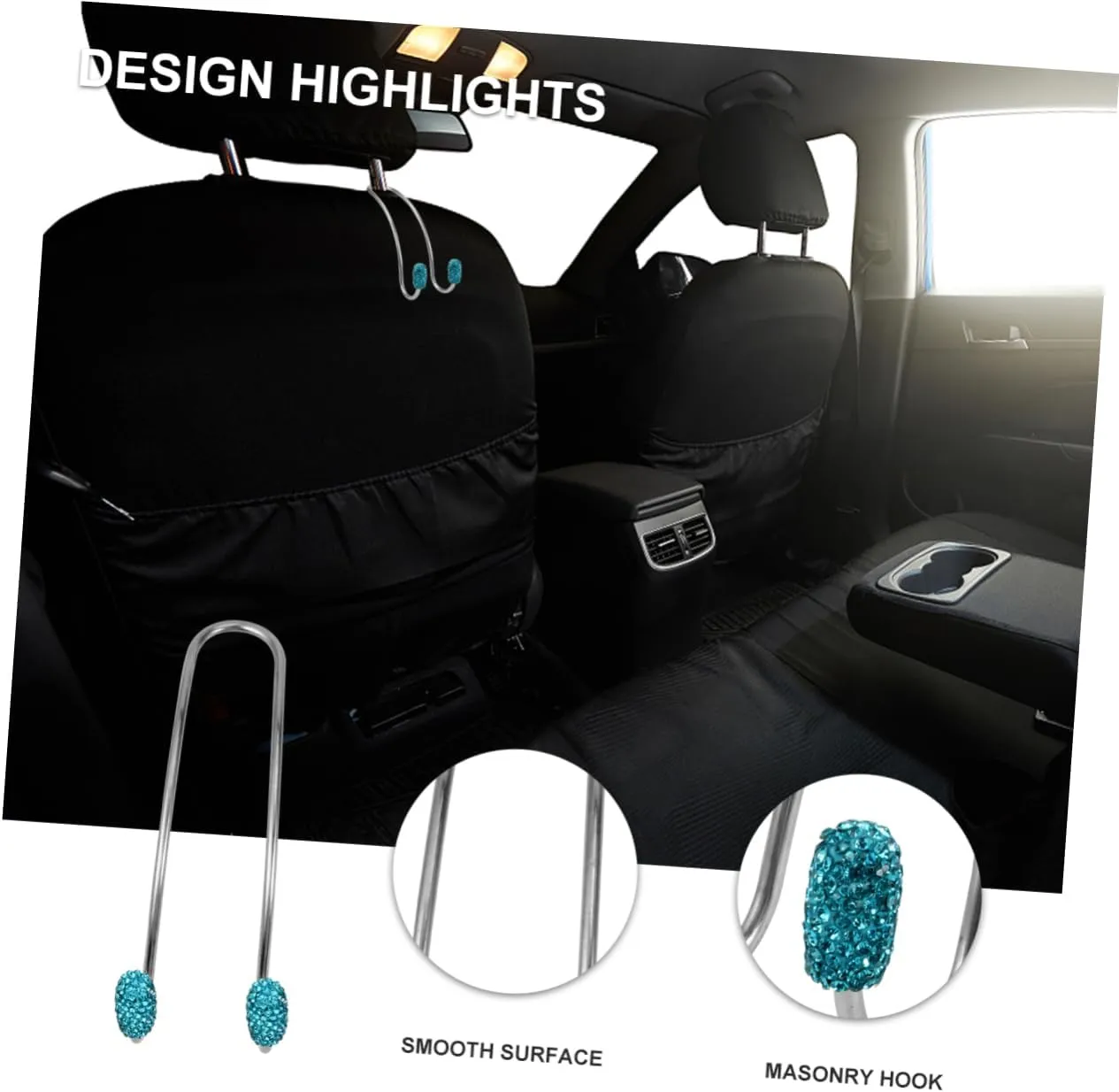 Wakauto 2 Pairs Modification Accessories Auto Headrest Hooks Diamond Purse Back Organizer Car Hook Automatic Purse Stainless Steel Handbag Armchair