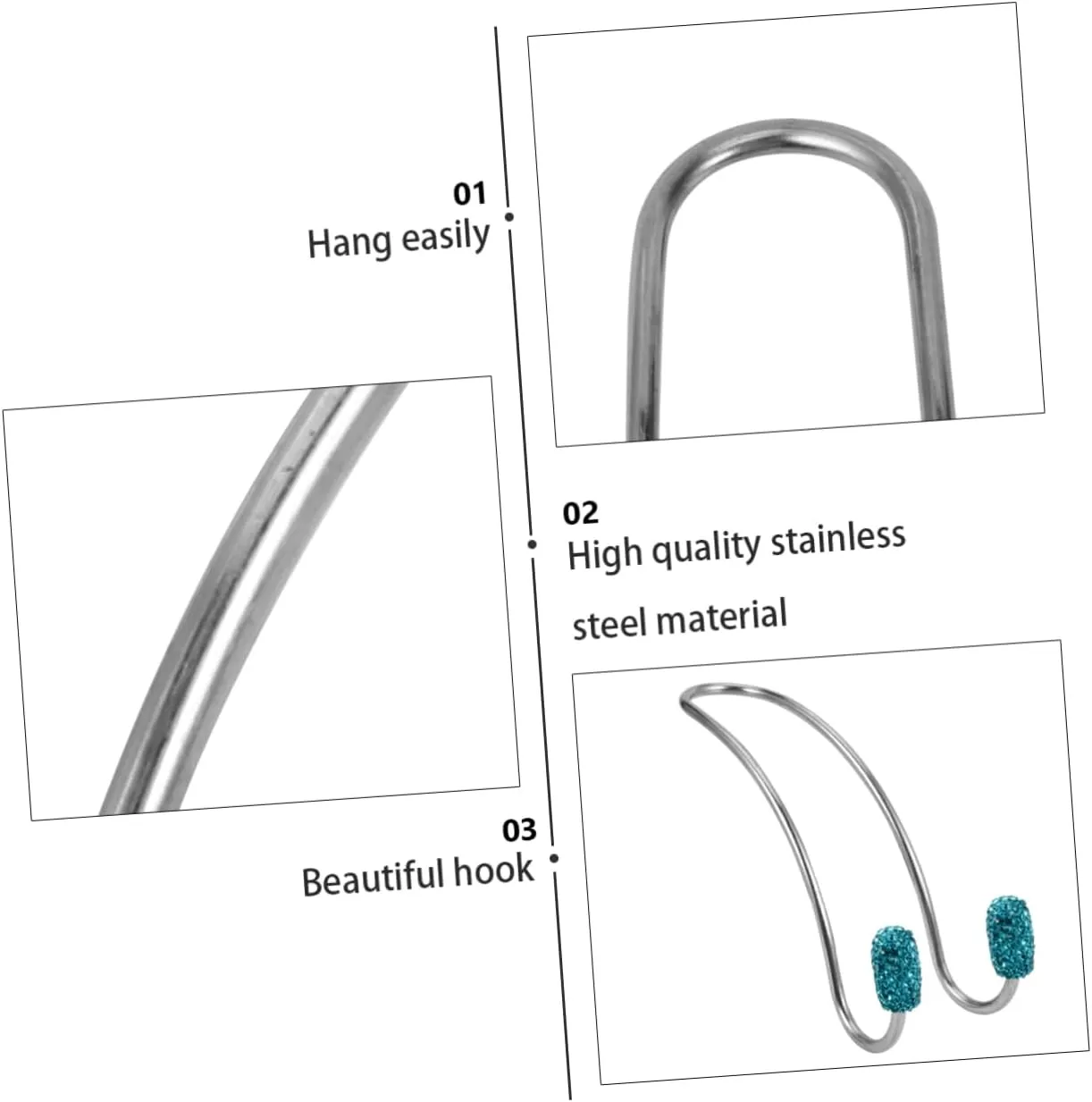 Wakauto 2 Pairs Modification Accessories Auto Headrest Hooks Diamond Purse Back Organizer Car Hook Automatic Purse Stainless Steel Handbag Armchair