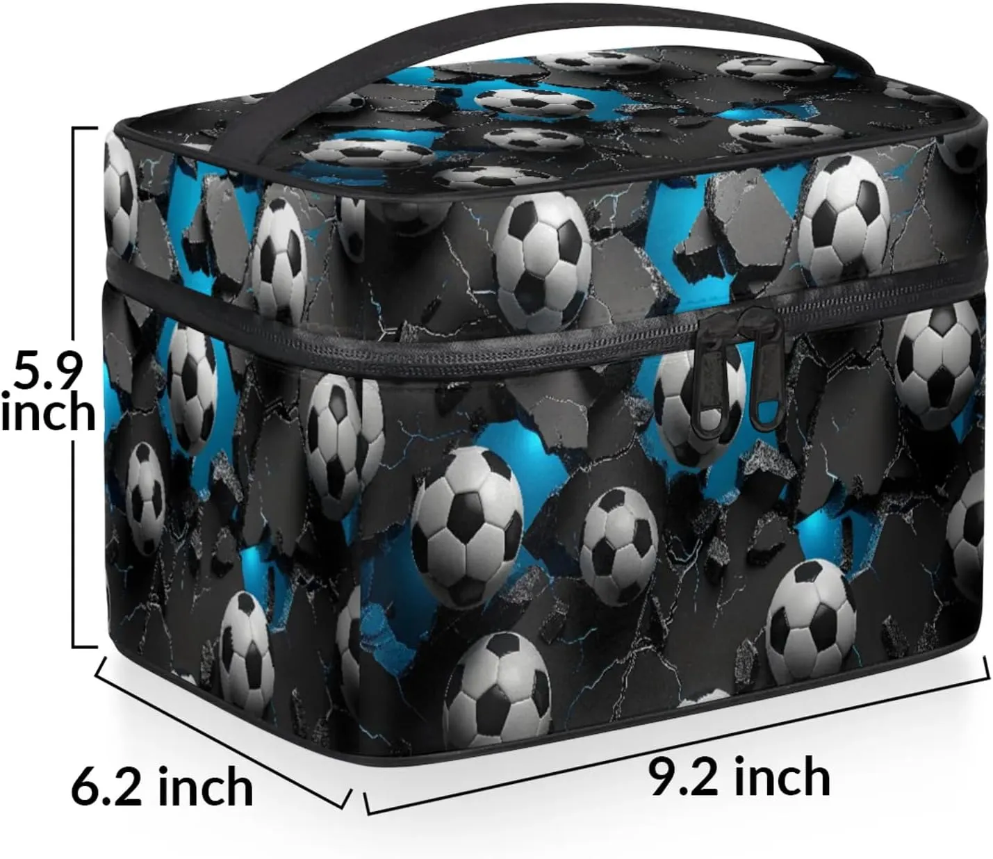 Wall Football Soccer Theme Travel Toiletry Bag Large Capacity Makeup Case Organizer with Handle Cosmetic Case for Women Girls