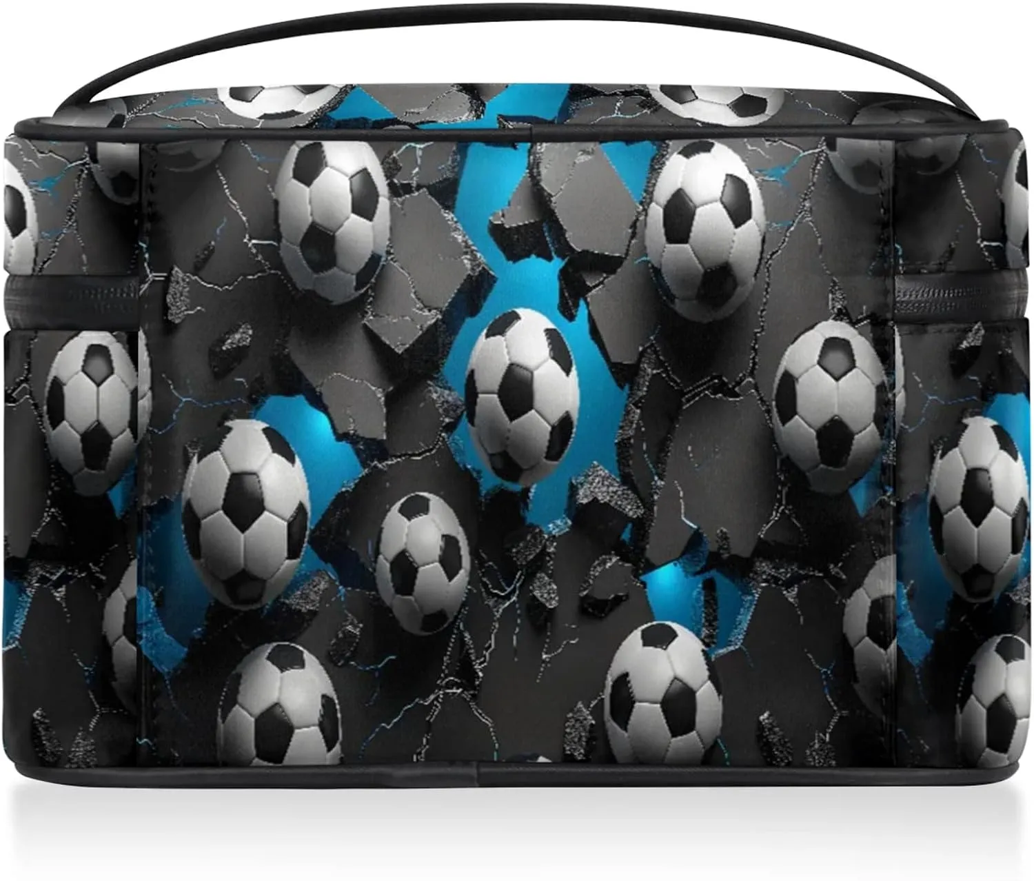 Wall Football Soccer Theme Travel Toiletry Bag Large Capacity Makeup Case Organizer with Handle Cosmetic Case for Women Girls