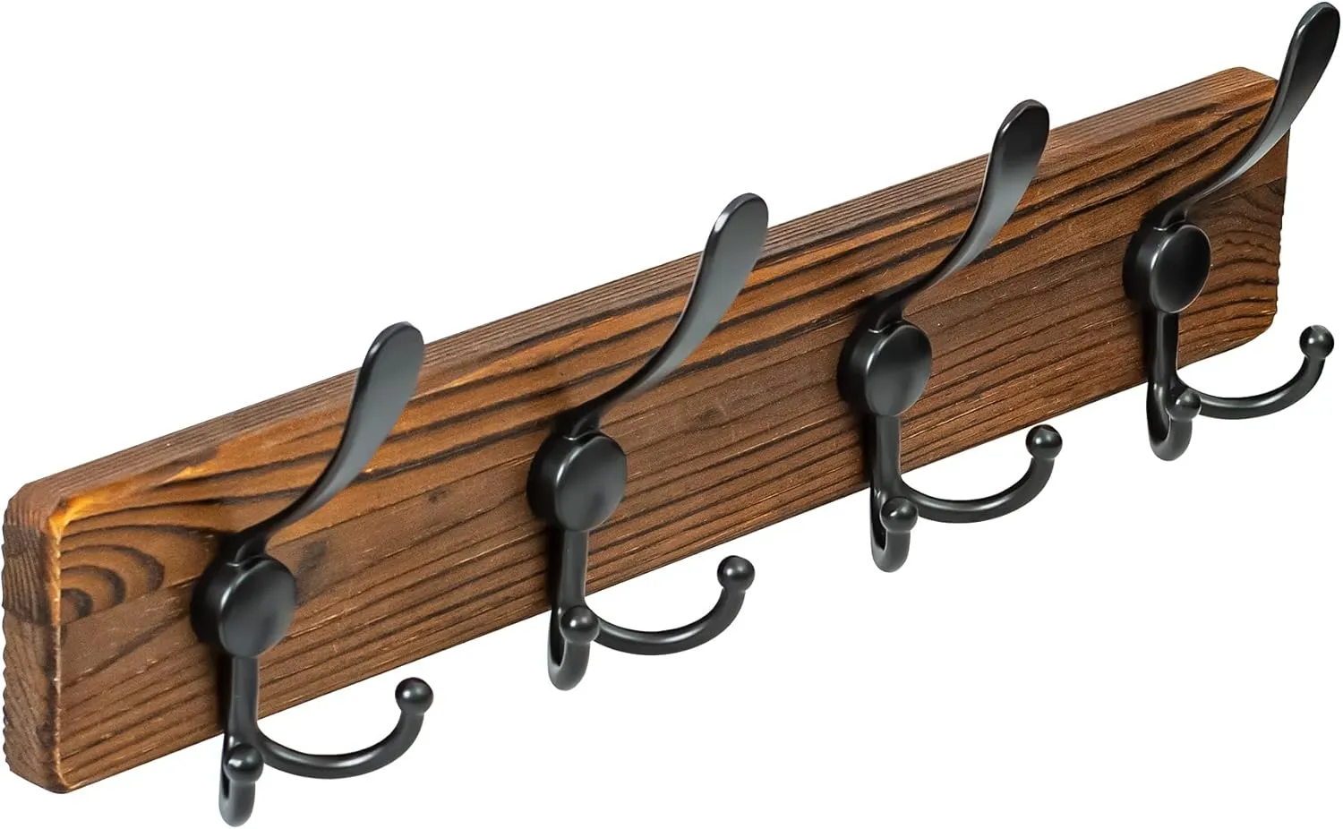 Wall Mounted Coat Rack - Metal Coat Hooks Hanger with Pine Solid Wood Board, 4 Triple Black Literary Rustic Hooks Rail Wall Mount for Hanging Coats, Clothes, Bags, Hat, Towel