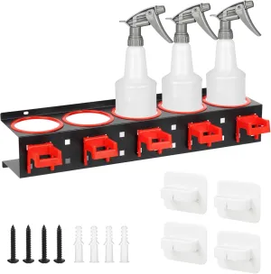 Wall-Mounted Spray Bottle Storage Rack, Universal Spray Bottle Holder with Removable Hooks, Hanging Rail Car Beauty Shop Accessory Display & Mobile Detailing Tools Hanger & Organizer for Garage