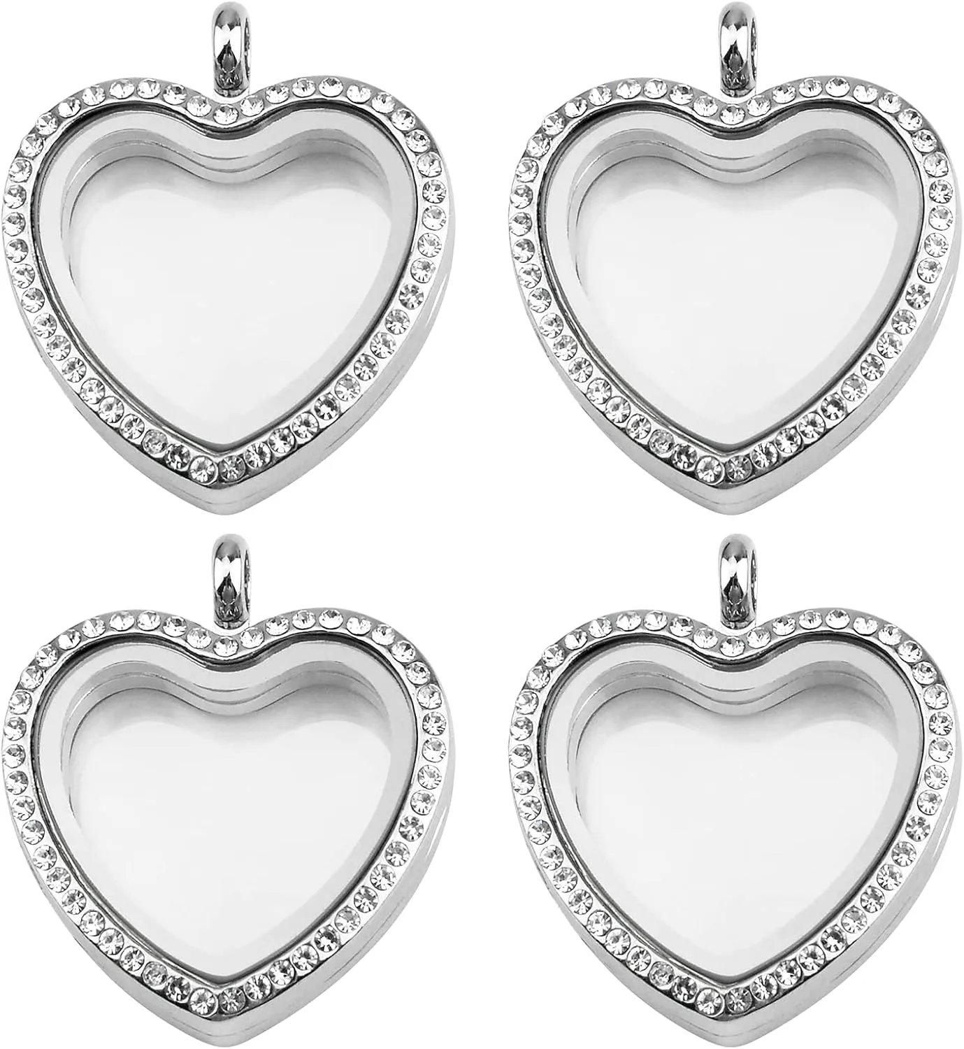 WANDIC Rhinestone Photo Charm, Rose Gold Heart Crystal Photo Pendant Bridal Wedding Bouquet Charms Living Floating Memory Locket for 2 Pictures