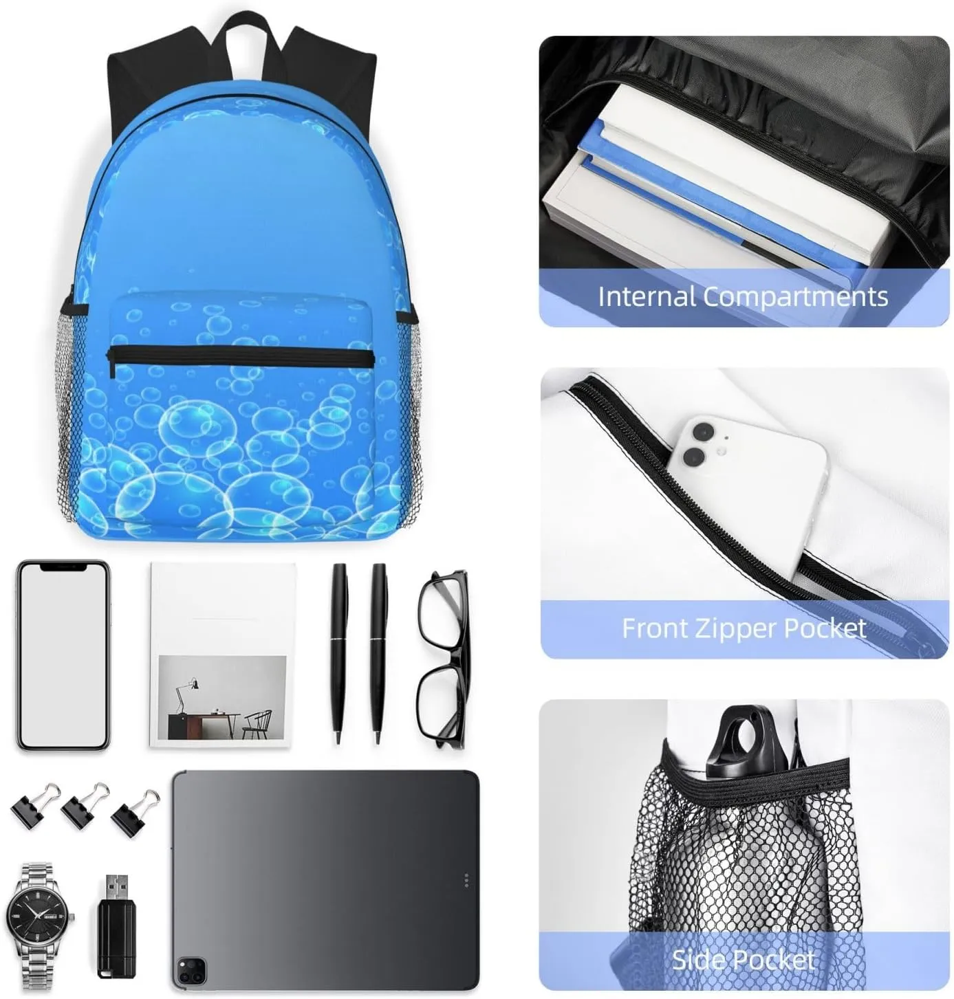 Water Bubble Backpack, Travel Laptop Backpack Computer Bag Rucksack for Men Women Business Work Fits 15.6 Inch Notebook