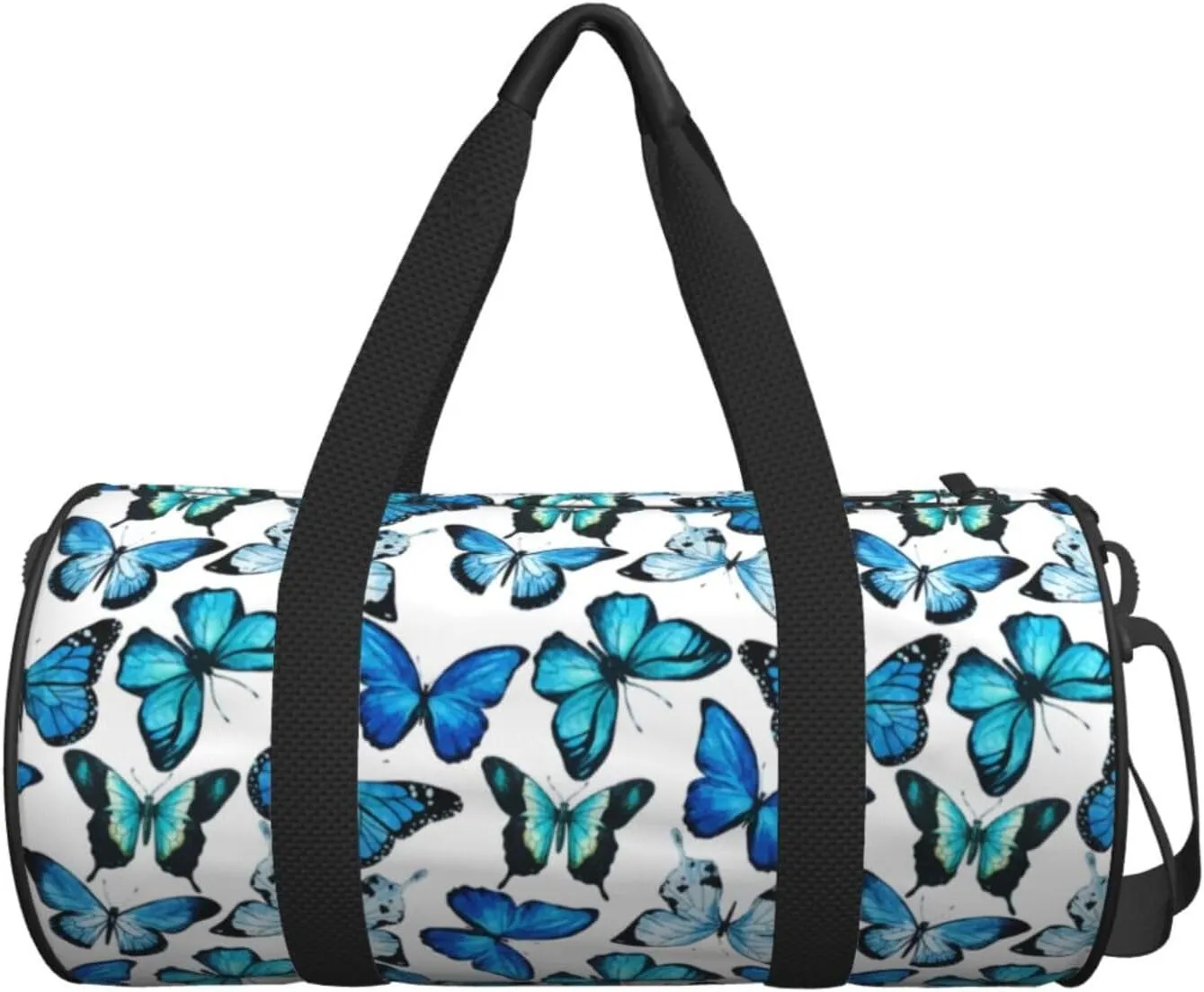 Watercolor Blue Butterfly Round Travel Duffel Bag Large Capacity Gym Sports Bags for Hiking Vacation Trips