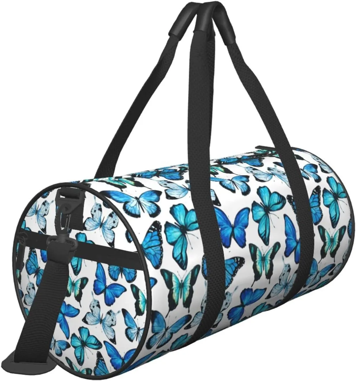 Watercolor Blue Butterfly Round Travel Duffel Bag Large Capacity Gym Sports Bags for Hiking Vacation Trips