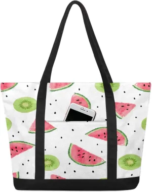 Watermelon Backdrop Tote Bag Tote Bag for Women Reusable Grocery Shopping Cloth Bags with Zipper Large Capacity Foldable Handbag Gym Bag for Gift Activity