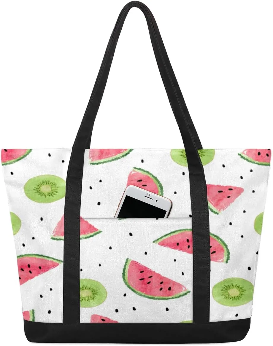 Watermelon Backdrop Tote Bag Tote Bag for Women Reusable Grocery Shopping Cloth Bags with Zipper Large Capacity Foldable Handbag Gym Bag for Gift Activity