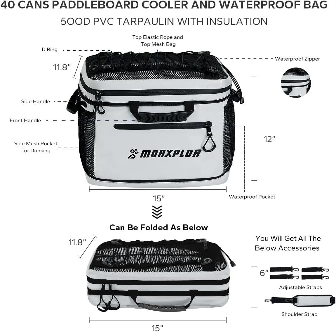 Waterproof PVC Material Paddleboard Cooler Deck Bag,40 cans Sup Deck Cooler Bag,Cooler Bag for Paddleboard,Lunch Box Cooler Insulated Bag,Camping Cooler Bag,Kayak Cooler Bag