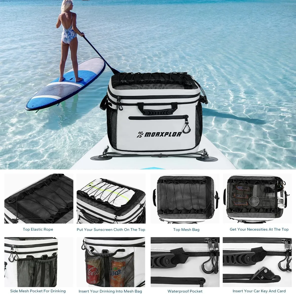 Waterproof PVC Material Paddleboard Cooler Deck Bag,40 cans Sup Deck Cooler Bag,Cooler Bag for Paddleboard,Lunch Box Cooler Insulated Bag,Camping Cooler Bag,Kayak Cooler Bag