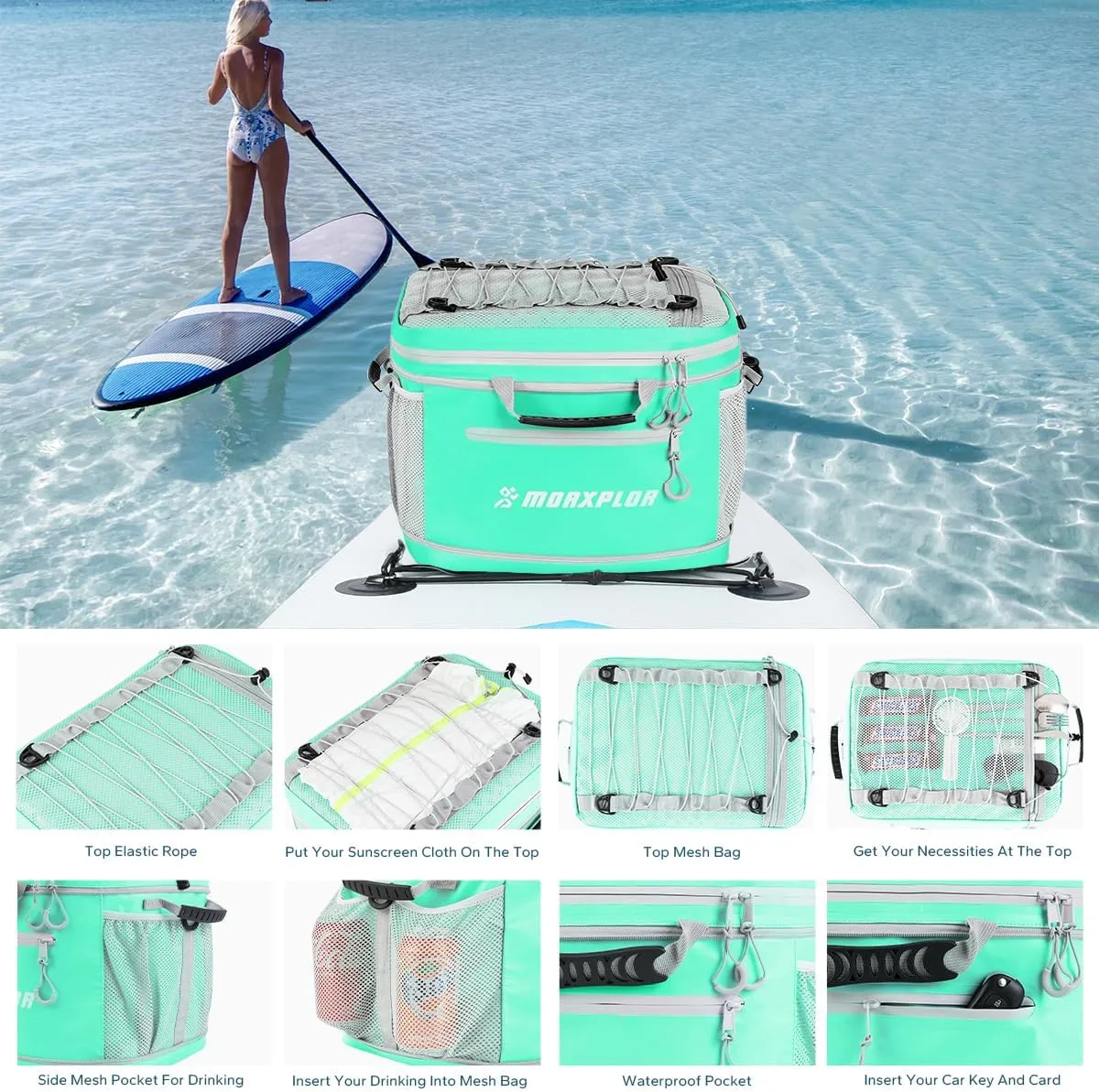 Waterproof PVC Material Paddleboard Cooler Deck Bag,40 cans Sup Deck Cooler Bag,Cooler Bag for Paddleboard,Lunch Box Cooler Insulated Bag,Camping Cooler Bag,Kayak Cooler Bag