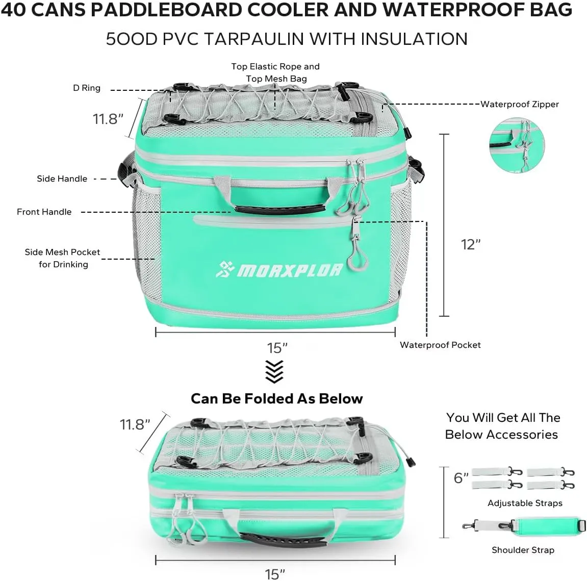 Waterproof PVC Material Paddleboard Cooler Deck Bag,40 cans Sup Deck Cooler Bag,Cooler Bag for Paddleboard,Lunch Box Cooler Insulated Bag,Camping Cooler Bag,Kayak Cooler Bag