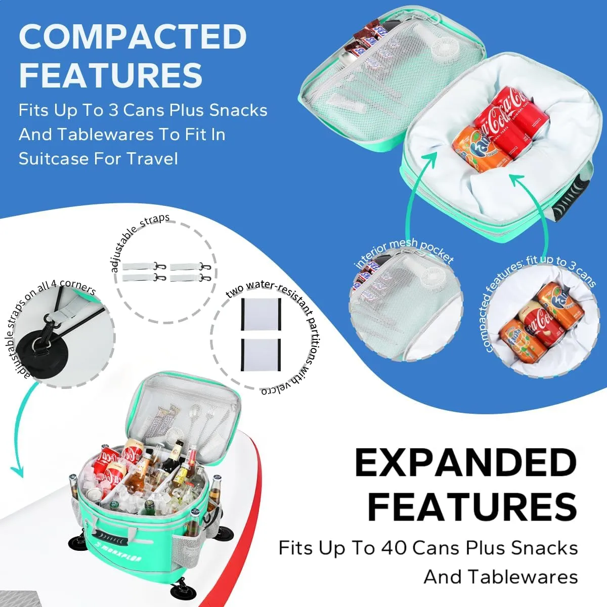Waterproof PVC Material Paddleboard Cooler Deck Bag,40 cans Sup Deck Cooler Bag,Cooler Bag for Paddleboard,Lunch Box Cooler Insulated Bag,Camping Cooler Bag,Kayak Cooler Bag