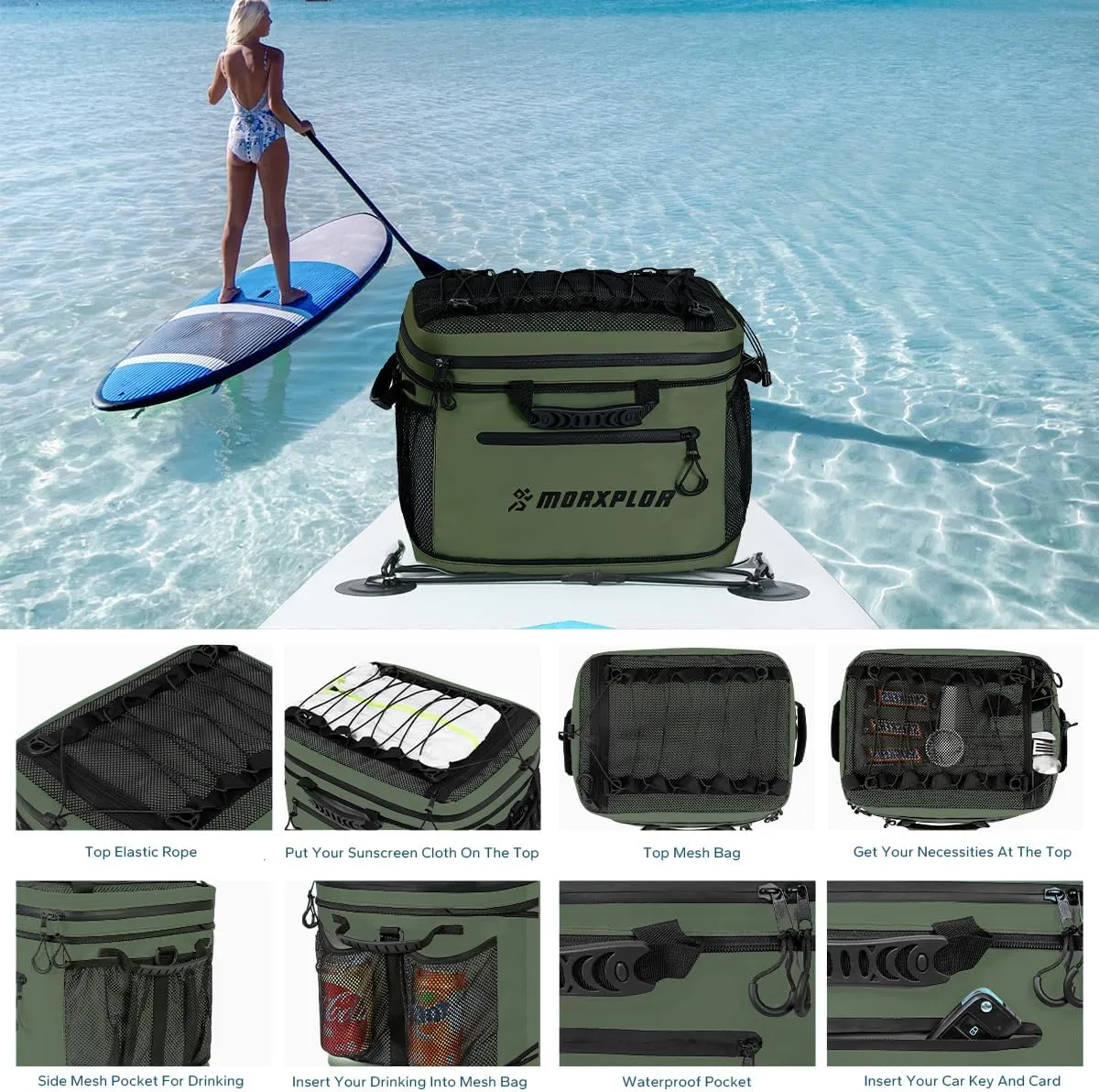 Waterproof PVC Material Paddleboard Cooler Deck Bag,40 cans Sup Deck Cooler Bag,Cooler Bag for Paddleboard,Lunch Box Cooler Insulated Bag,Camping Cooler Bag,Kayak Cooler Bag