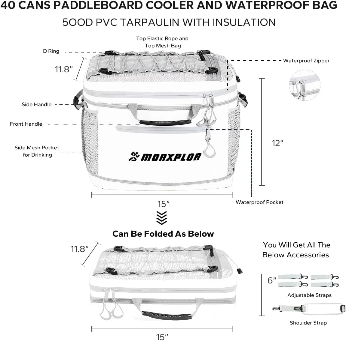 Waterproof PVC Material Paddleboard Cooler Deck Bag,40 cans Sup Deck Cooler Bag,Cooler Bag for Paddleboard,Lunch Box Cooler Insulated Bag,Camping Cooler Bag,Kayak Cooler Bag