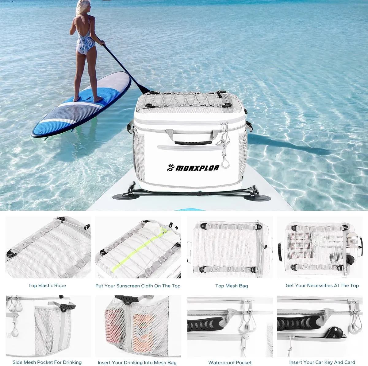 Waterproof PVC Material Paddleboard Cooler Deck Bag,40 cans Sup Deck Cooler Bag,Cooler Bag for Paddleboard,Lunch Box Cooler Insulated Bag,Camping Cooler Bag,Kayak Cooler Bag