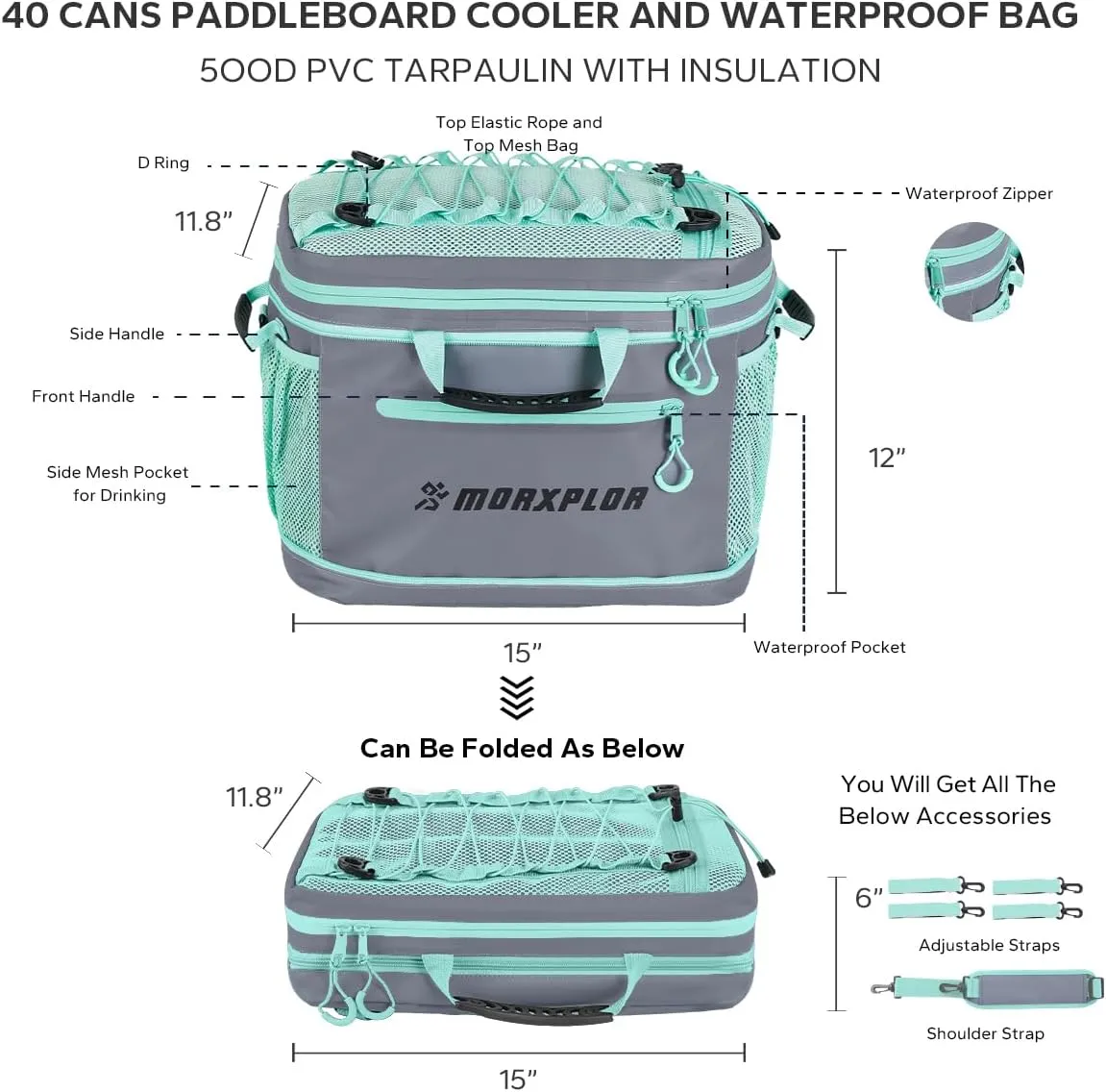 Waterproof PVC Material Paddleboard Cooler Deck Bag,40 cans Sup Deck Cooler Bag,Cooler Bag for Paddleboard,Lunch Box Cooler Insulated Bag,Camping Cooler Bag,Kayak Cooler Bag