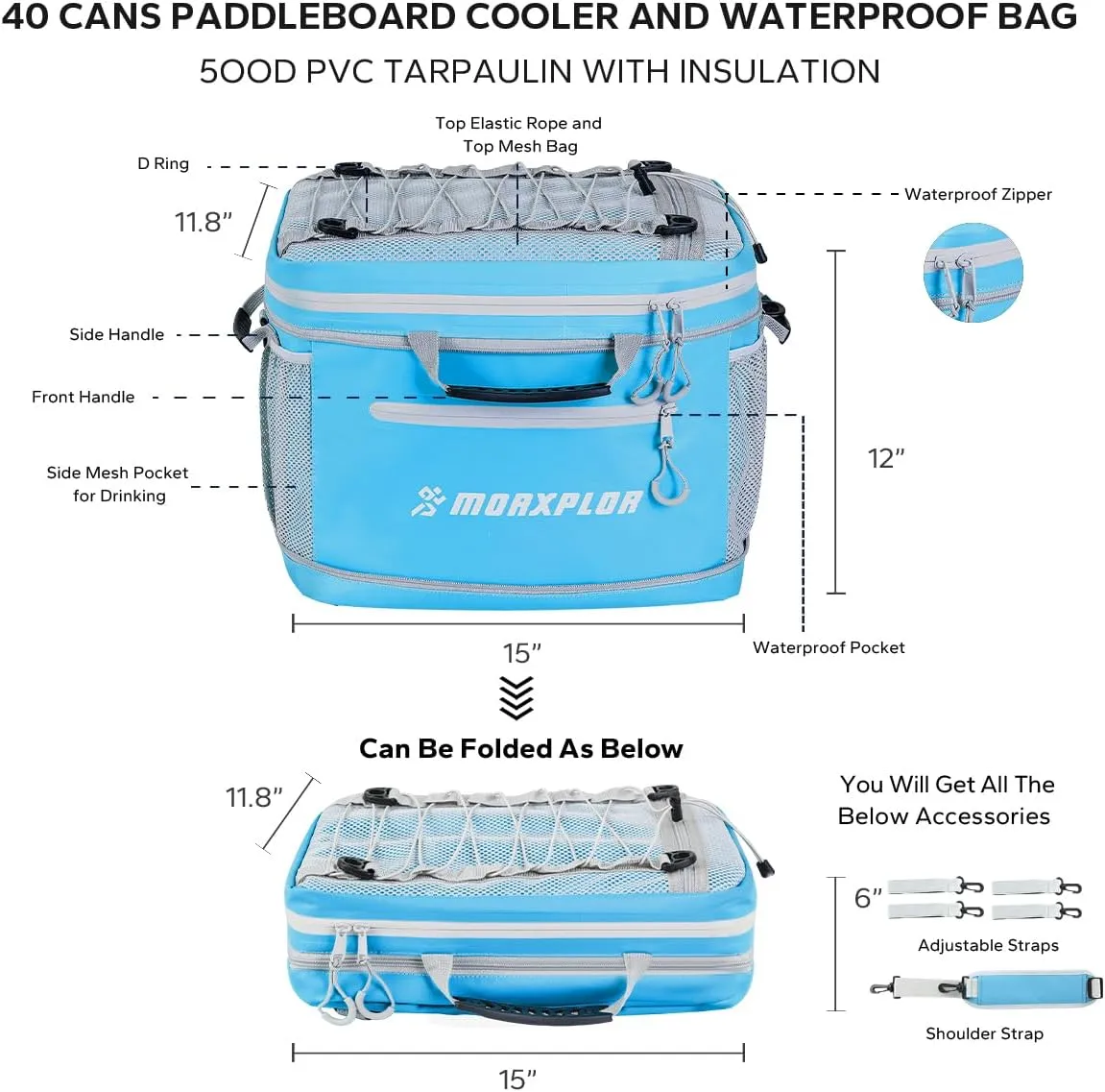 Waterproof PVC Material Paddleboard Cooler Deck Bag,40 cans Sup Deck Cooler Bag,Cooler Bag for Paddleboard,Lunch Box Cooler Insulated Bag,Camping Cooler Bag,Kayak Cooler Bag