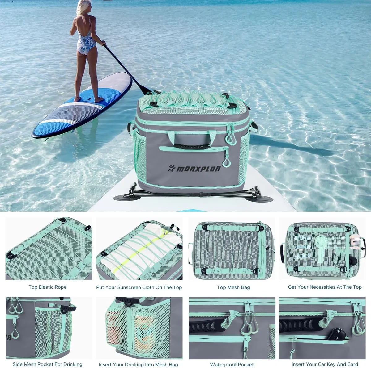 Waterproof PVC Material Paddleboard Cooler Deck Bag,40 cans Sup Deck Cooler Bag,Cooler Bag for Paddleboard,Lunch Box Cooler Insulated Bag,Camping Cooler Bag,Kayak Cooler Bag