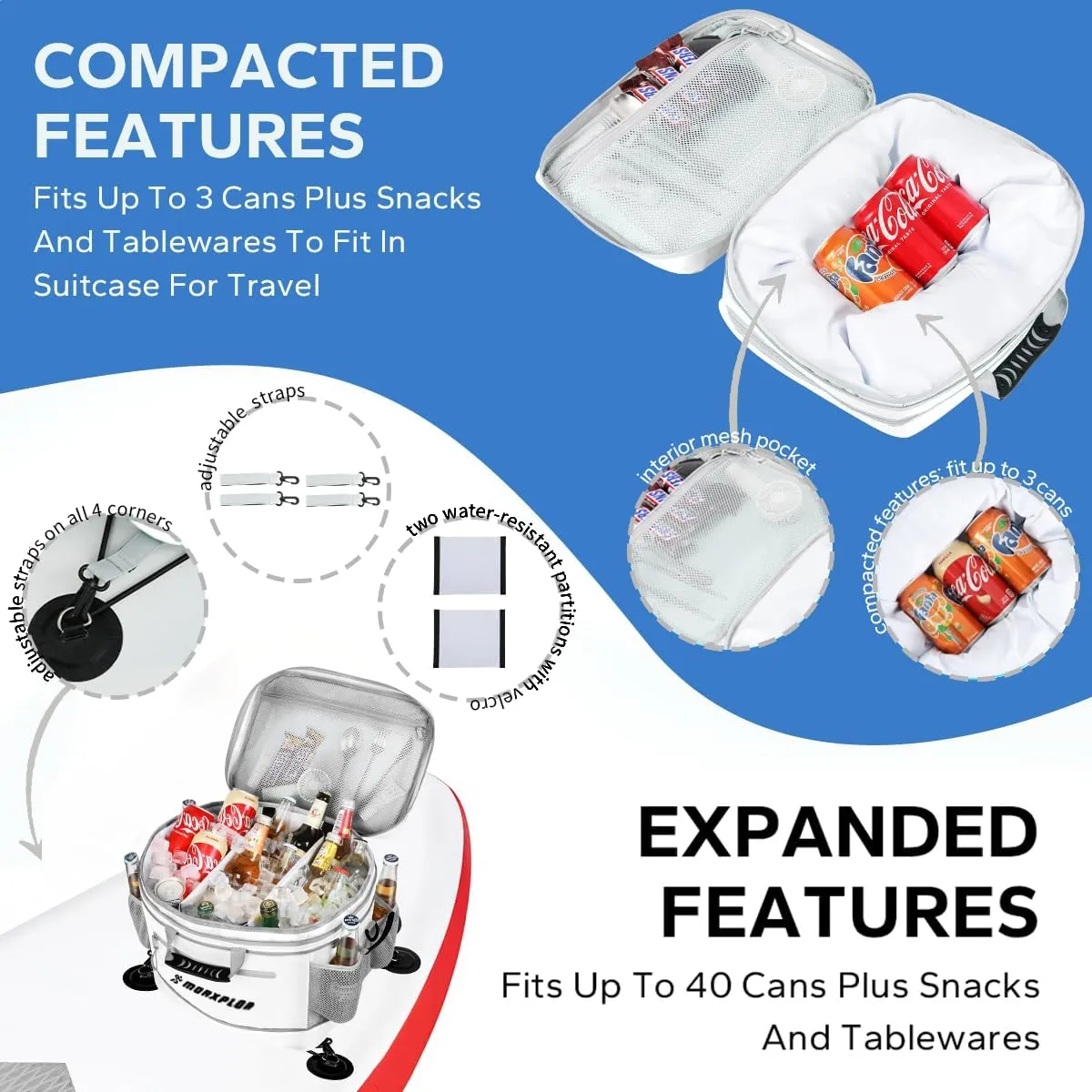 Waterproof PVC Material Paddleboard Cooler Deck Bag,40 cans Sup Deck Cooler Bag,Cooler Bag for Paddleboard,Lunch Box Cooler Insulated Bag,Camping Cooler Bag,Kayak Cooler Bag