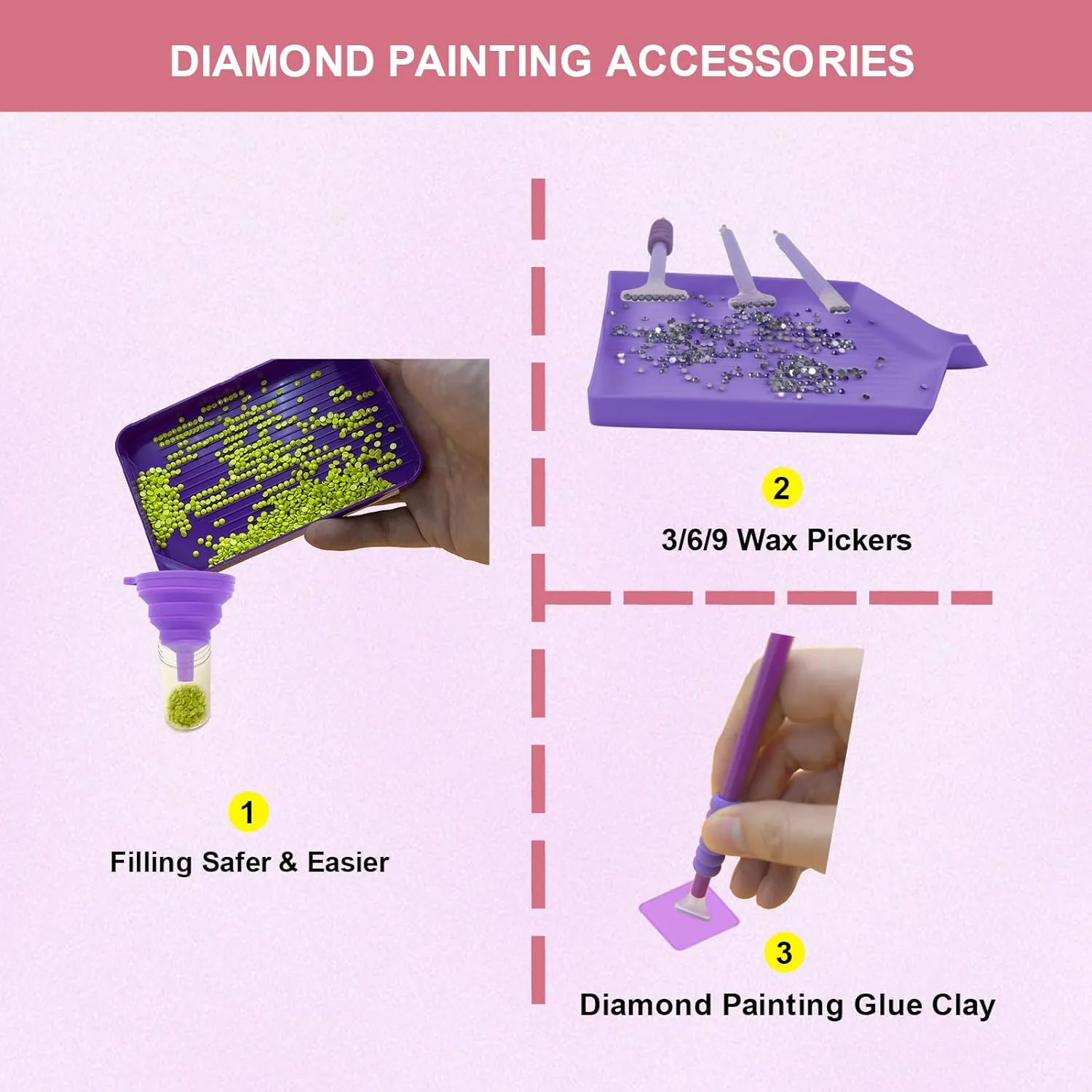 Waykape 30 Slots Diamond Art Storage Containers, 5D Diamond Art Accessories and Tools, Diamond Painting Accessories Kits Organizer, Diamond Art Storage Case for Craft Jewelry Beads Storage Box (Pink)