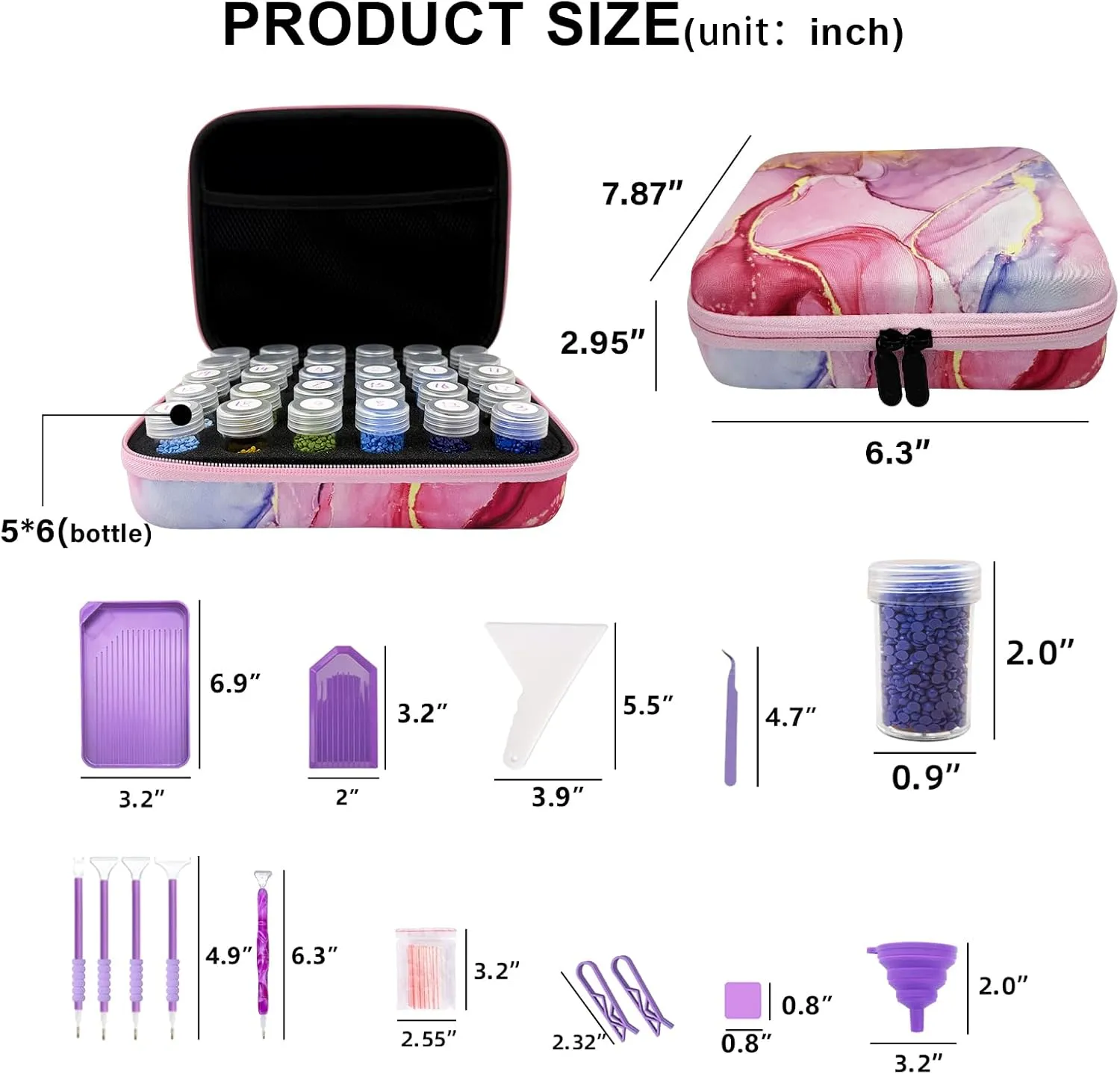 Waykape 30 Slots Diamond Art Storage Containers, 5D Diamond Art Accessories and Tools, Diamond Painting Accessories Kits Organizer, Diamond Art Storage Case for Craft Jewelry Beads Storage Box (Pink)