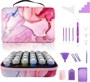 Waykape 30 Slots Diamond Art Storage Containers, 5D Diamond Art Accessories and Tools, Diamond Painting Accessories Kits Organizer, Diamond Art Storage Case for Craft Jewelry Beads Storage Box (Pink)