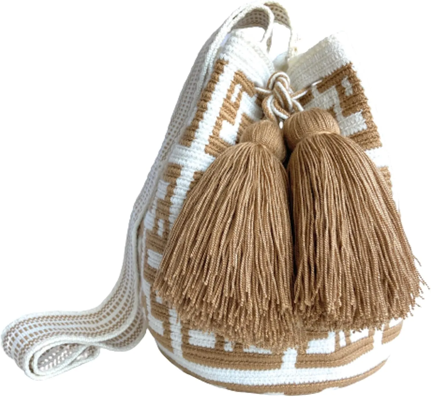 WAYUU bag mochila for women, NEUTRAL COLOR original bolsa tejida colombiana authentic crochet pattern Gift from Colombia