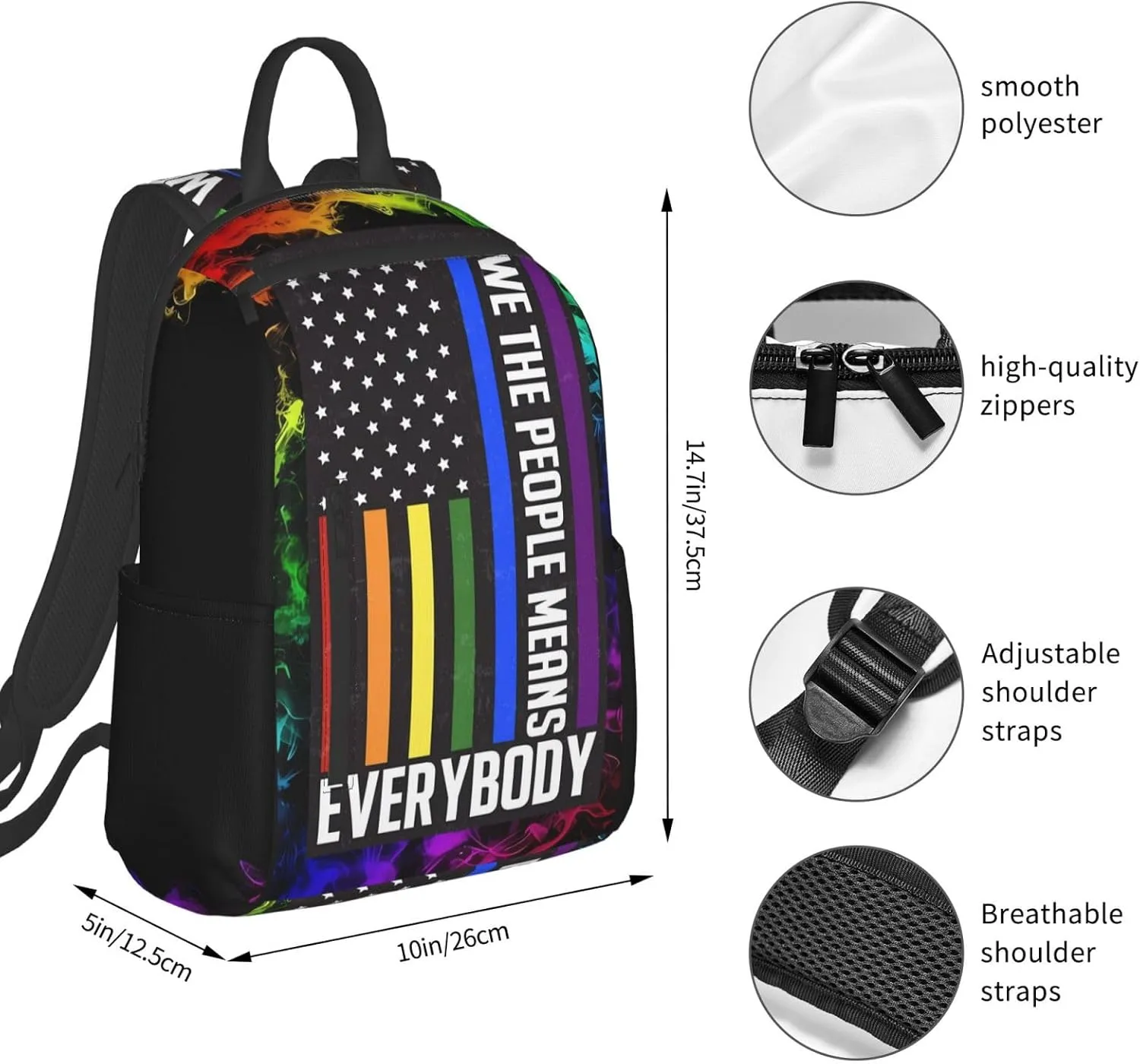 We The People Means Everybody Pride LGBT Travel Laptop Backpack Casual Backpacks Double Shoulder Daypack Notebook Rucksack Work Bags Sports Bag for Hiking Camping Beach