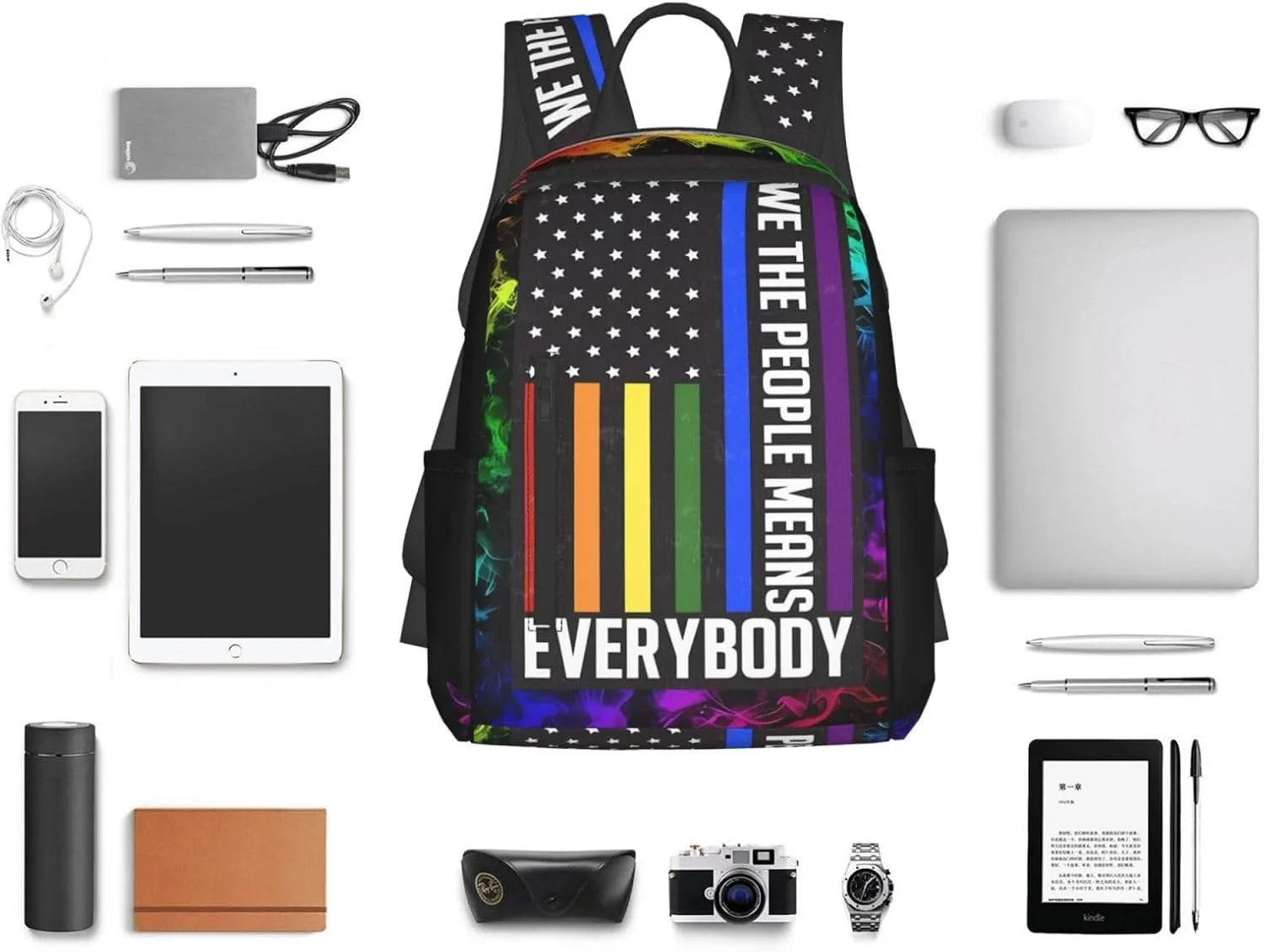 We The People Means Everybody Pride LGBT Travel Laptop Backpack Casual Backpacks Double Shoulder Daypack Notebook Rucksack Work Bags Sports Bag for Hiking Camping Beach