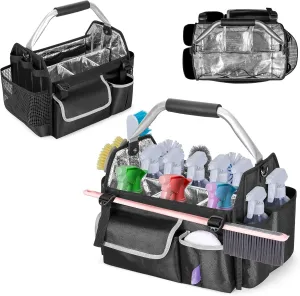 Wearable Cleaning Caddy Organizer, Cleaning Supplies Bag with Divider & Support Pad, Cleaner Tote with Handle & Detachable Shoulder Strap, Housekeeping Storage Box with Multi Pockets, Bag Only