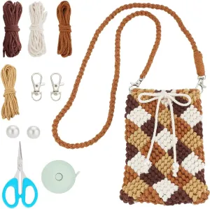 WEBEEDY DIY Macrame Phone Bag Kit Bohemian Crossbody Purse Small Shoulder Bag Phone Holder Set for Adults Beginners, Crochet Bags for Women Holiday Summer Beach Decor, with Instruction