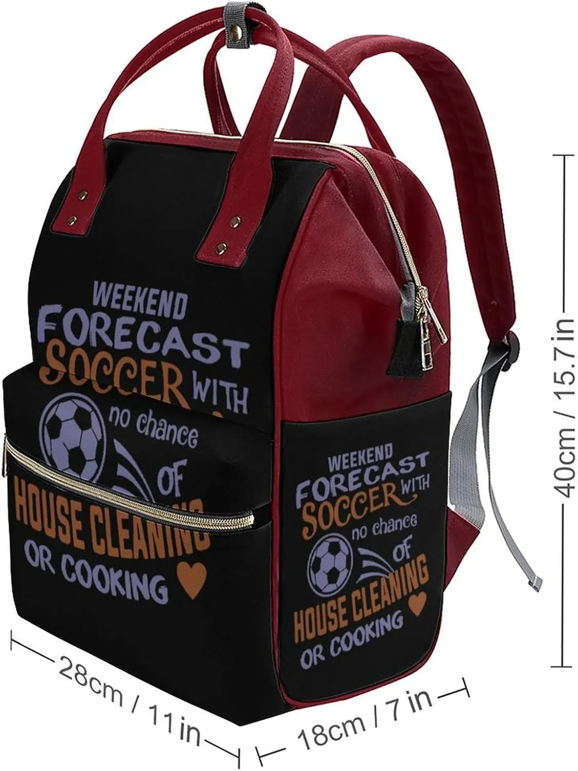 Weekend Forecast Soccer Durable Travel Laptop Hiking Backpack Waterproof Fashion Print Bag for Work Park Red-Style