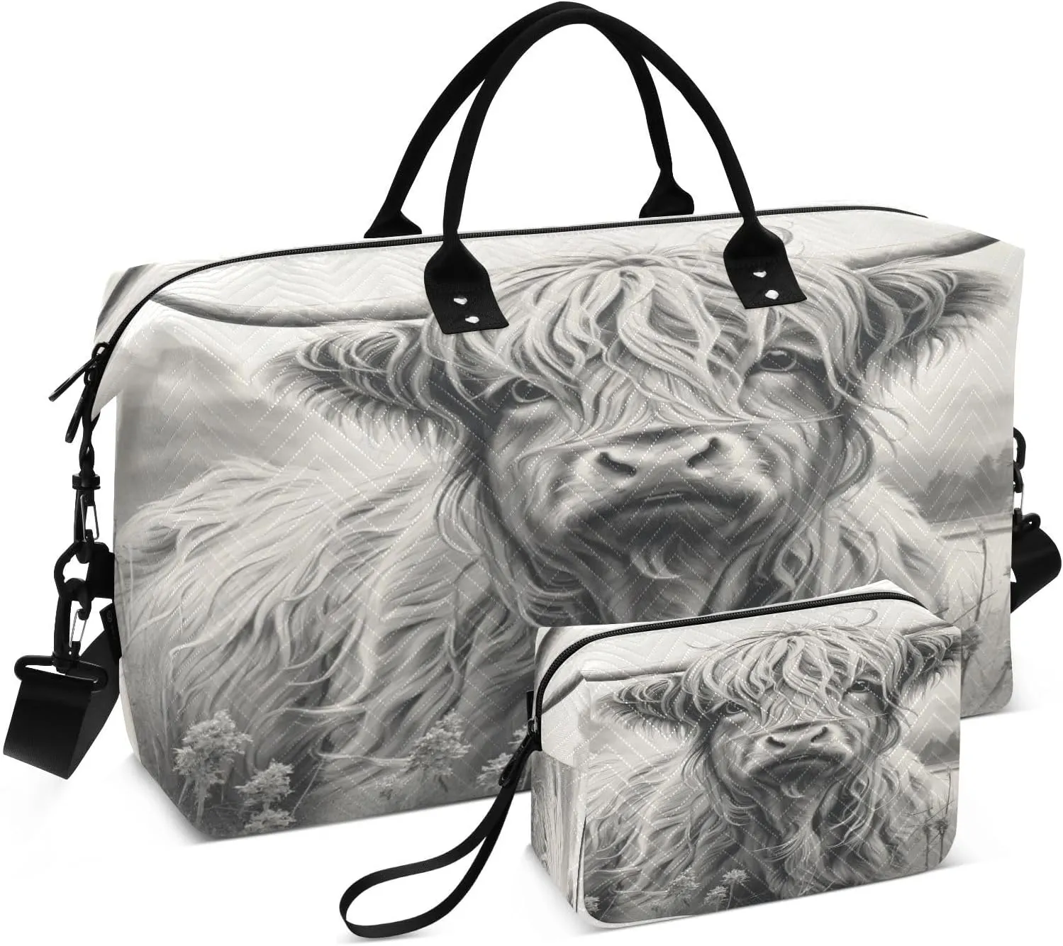 Weekender Bags for Women,Foldable Land Cattle Cow Travel Duffel Bag with Trolley Sleeve Travel Tote Gym Bag with Toiletry Bag