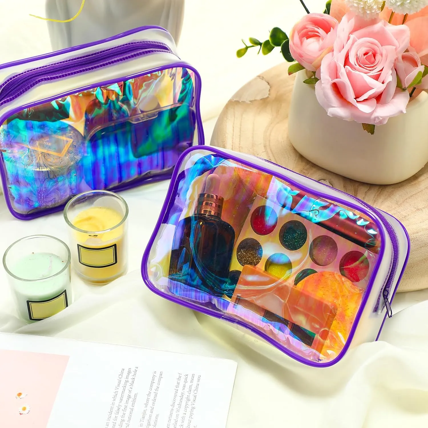 Weewooday 12 Pieces Clear Makeup Bags Cosmetic Storage Bags PVC Zipper Pouches Travel Waterproof Makeup Plastic Case for Women Organizing Toiletries Traveling Bathroom