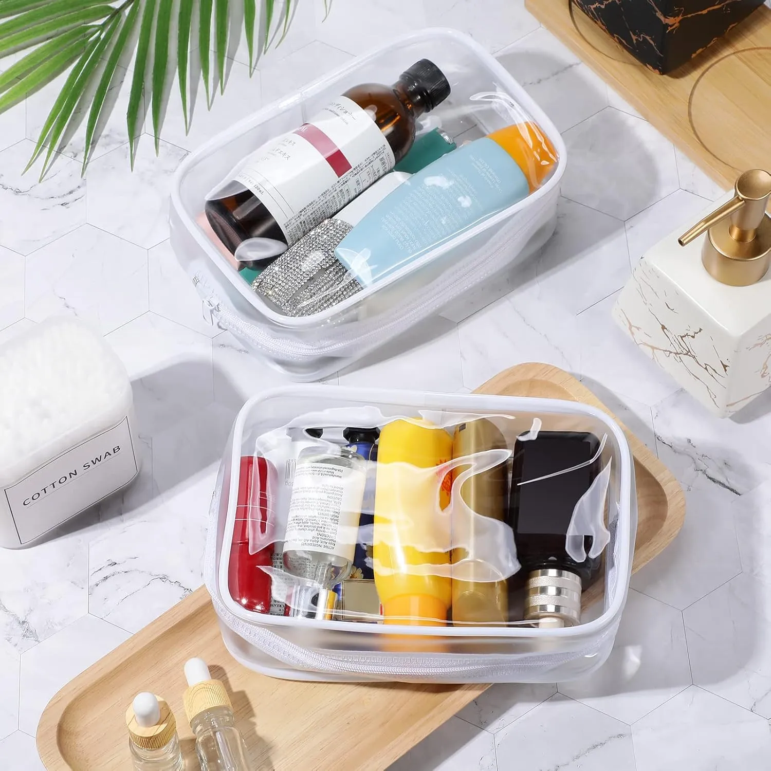 Weewooday 12 Pieces Clear Makeup Bags Cosmetic Storage Bags PVC Zipper Pouches Travel Waterproof Makeup Plastic Case for Women Organizing Toiletries Traveling Bathroom(Large,White)