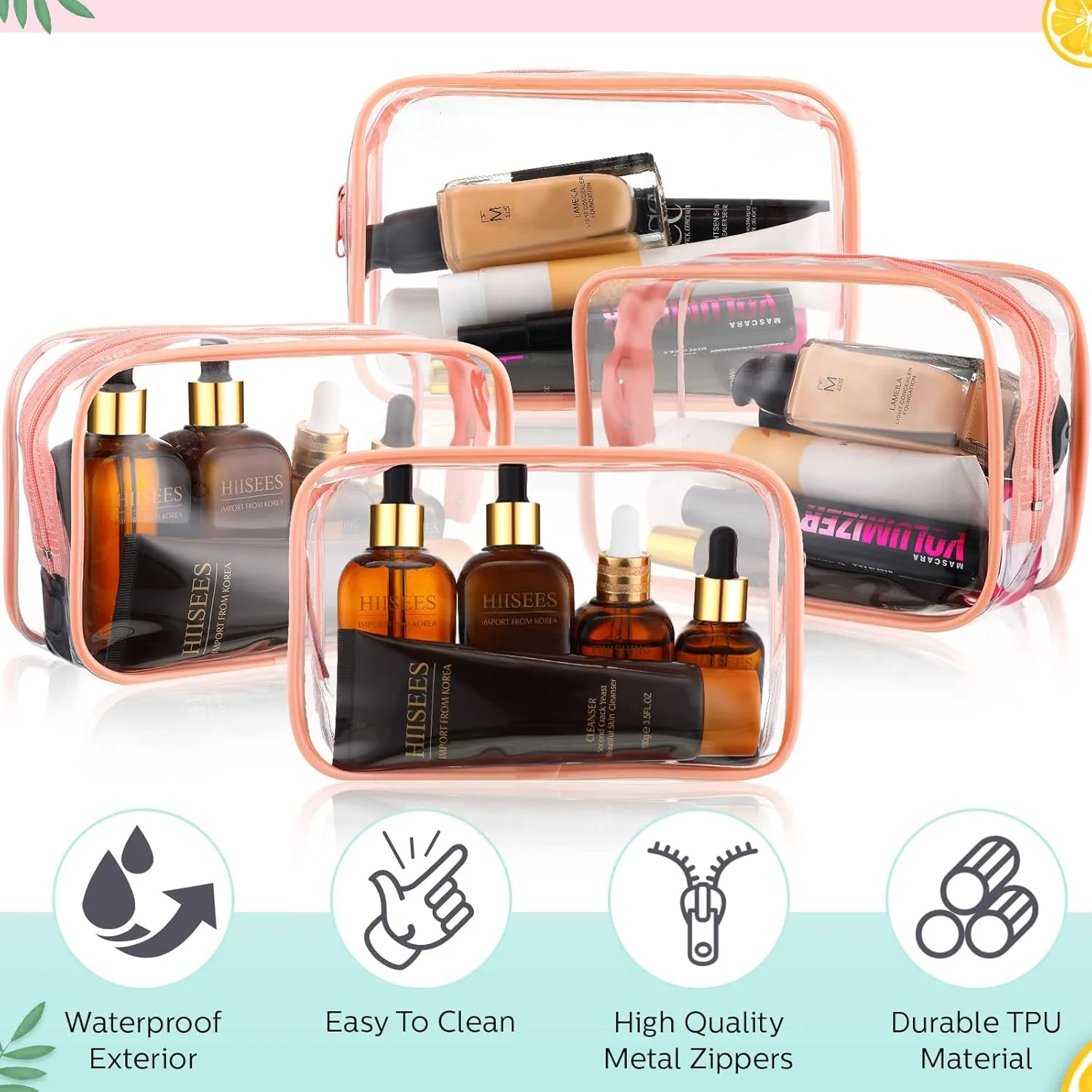 Weewooday 12 Pieces Clear Makeup Bags Cosmetic Storage Bags PVC Zipper Pouches Travel Waterproof Makeup Plastic Case for Women Organizing Toiletries Traveling Bathroom(Medium,Pink)