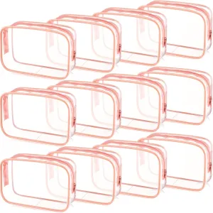 Weewooday 12 Pieces Clear Makeup Bags Cosmetic Storage Bags PVC Zipper Pouches Travel Waterproof Makeup Plastic Case for Women Organizing Toiletries Traveling Bathroom(Medium,Pink)