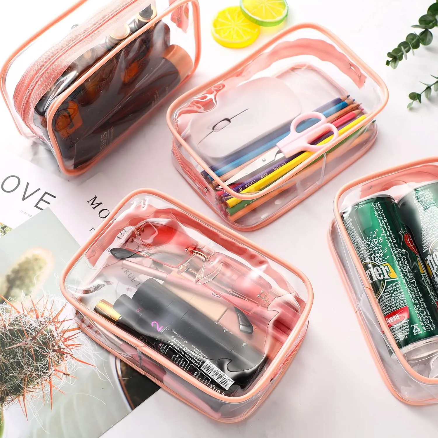 Weewooday 12 Pieces Clear Makeup Bags Cosmetic Storage Bags PVC Zipper Pouches Travel Waterproof Makeup Plastic Case for Women Organizing Toiletries Traveling Bathroom(Medium,Pink)