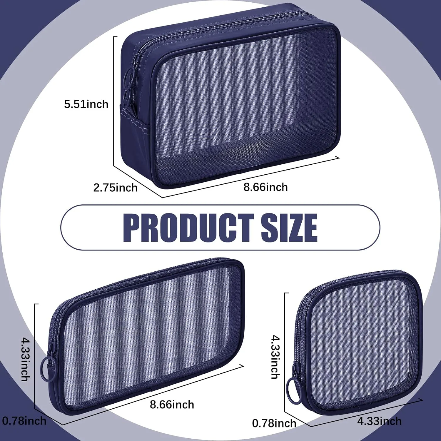 Weewooday 4 Pcs Mesh Makeup Bag Mesh Cosmetic Bag Travel Toiletry Pouch with Zipper Mini Makeup Cosmetic Purse for Daily Accessory(Small, Large, Medium,Navy Blue)