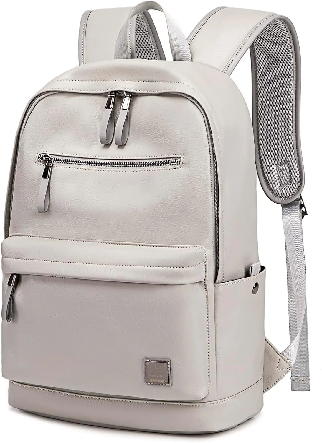 weiatas Leather Laptop Backpack for Men Women Work, Lightweight School Backpack Bookbag for College Students, Waterproof Casual Daypack Travel Computer Backpack fits 15.6 (Grey)