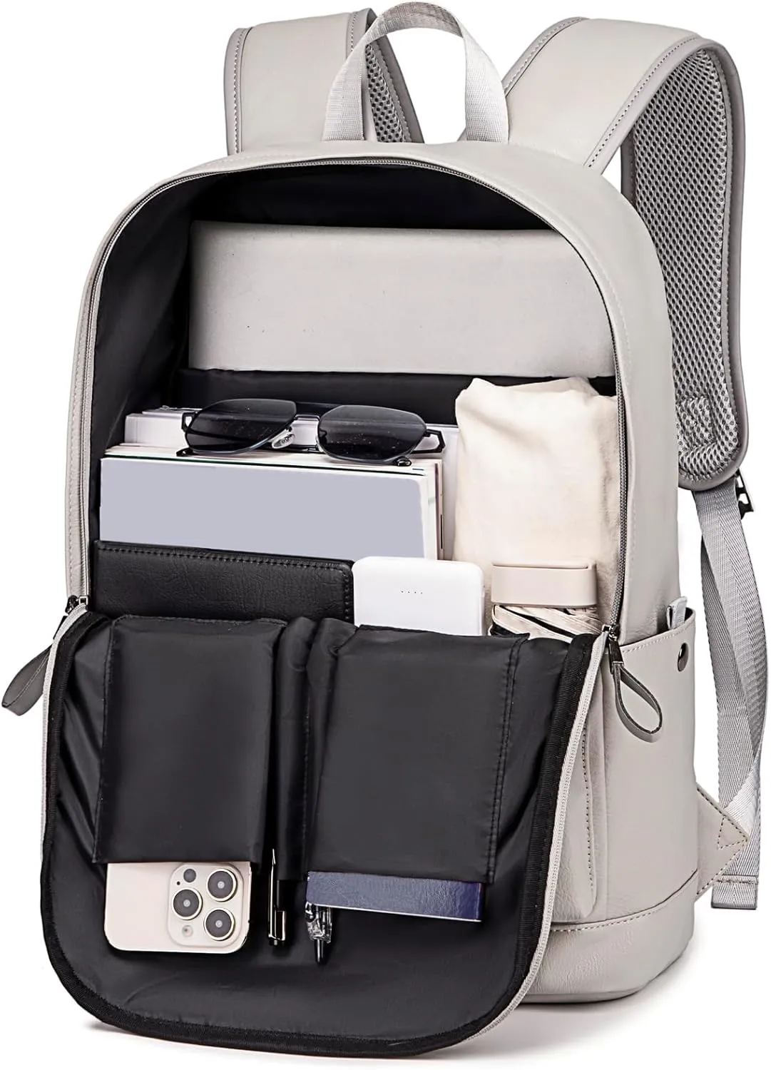 weiatas Leather Laptop Backpack for Men Women Work, Lightweight School Backpack Bookbag for College Students, Waterproof Casual Daypack Travel Computer Backpack fits 15.6 (Grey)