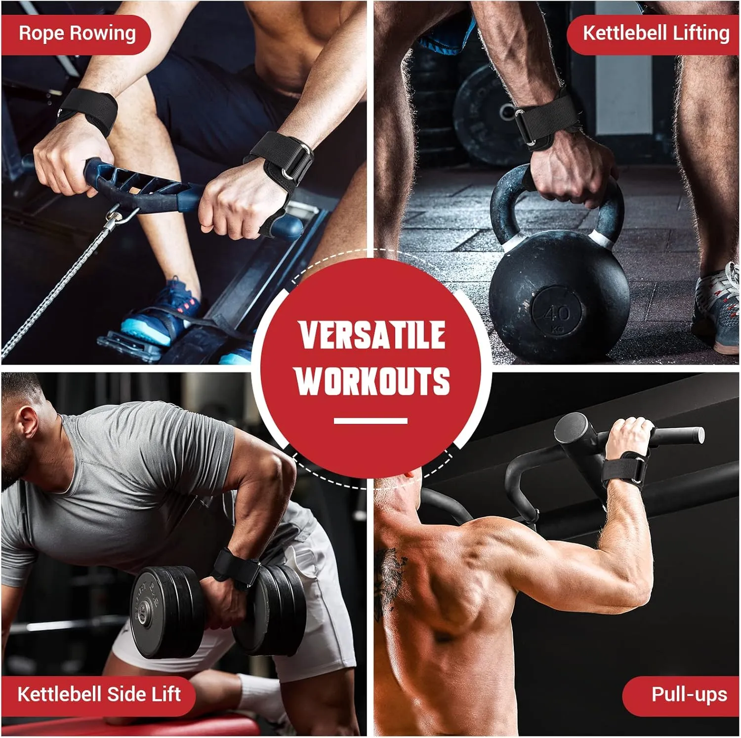 Weight Lifting Wrist Strap, Double Layer Leather Wrist Strap for Deadlift and Powerlifting, Adjustable Neoprene Padded Gym Workout Lifting Hooks (Pair)