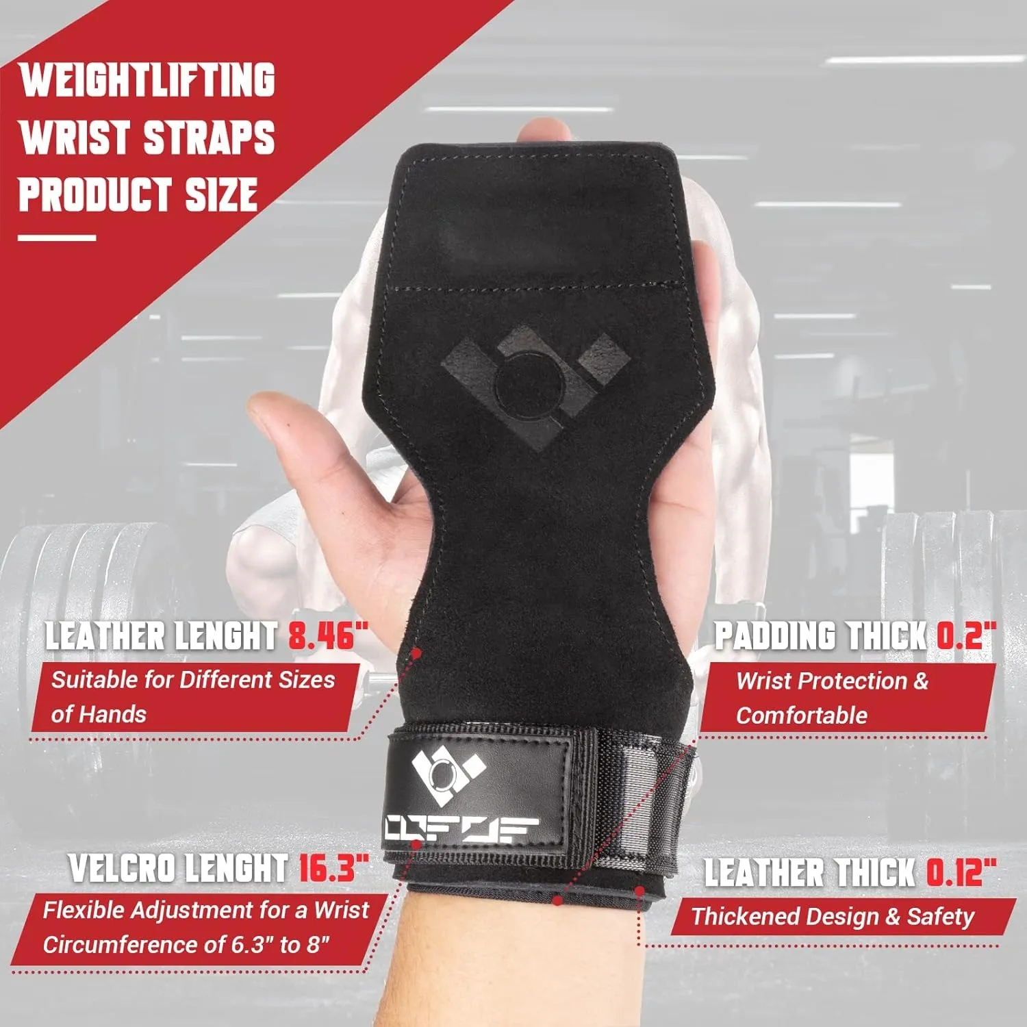 Weight Lifting Wrist Strap, Double Layer Leather Wrist Strap for Deadlift and Powerlifting, Adjustable Neoprene Padded Gym Workout Lifting Hooks (Pair)